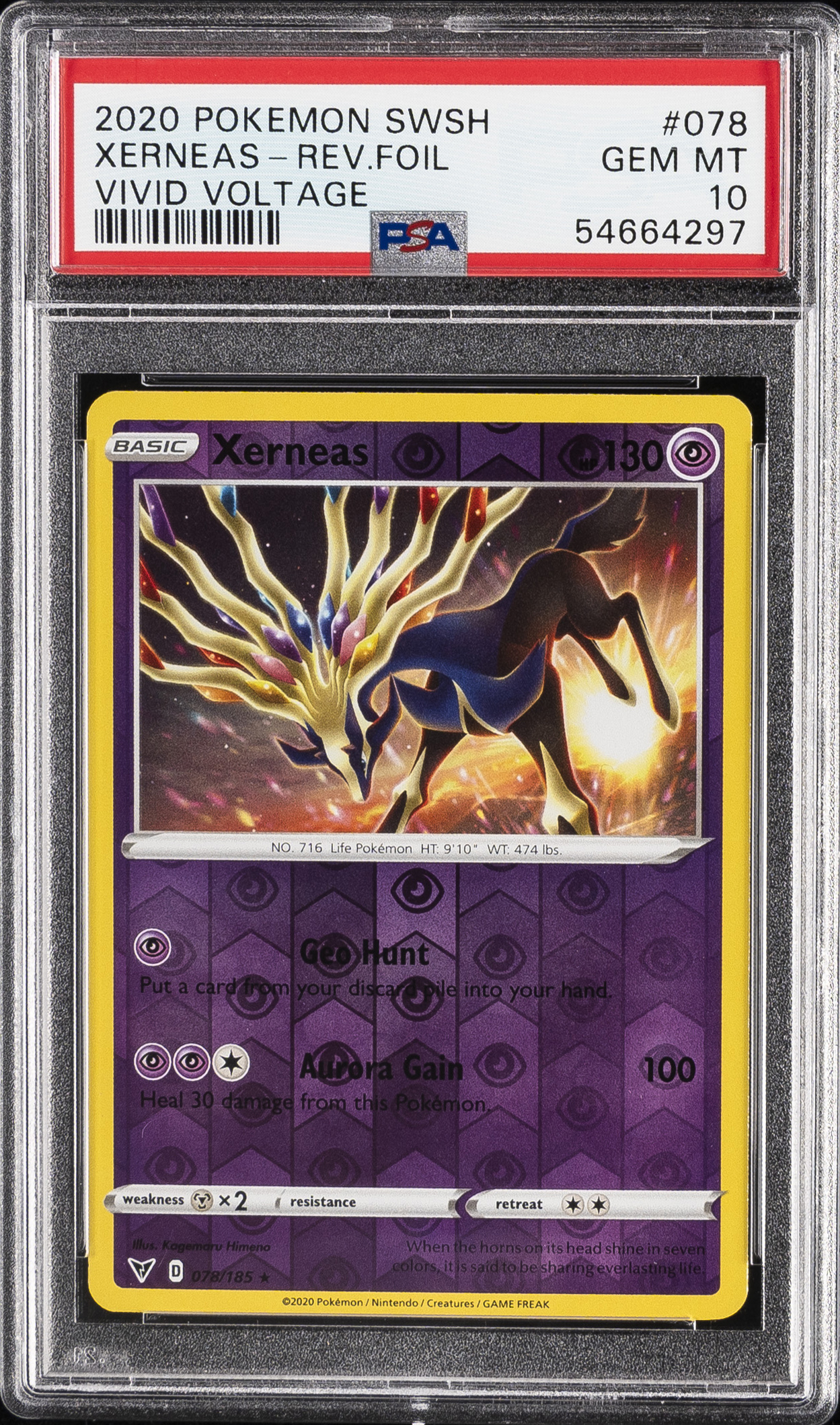 2020 #078 Xerneas-Reverse Foil PSA 10 Sword & Shield Vivid Voltage Pokemon