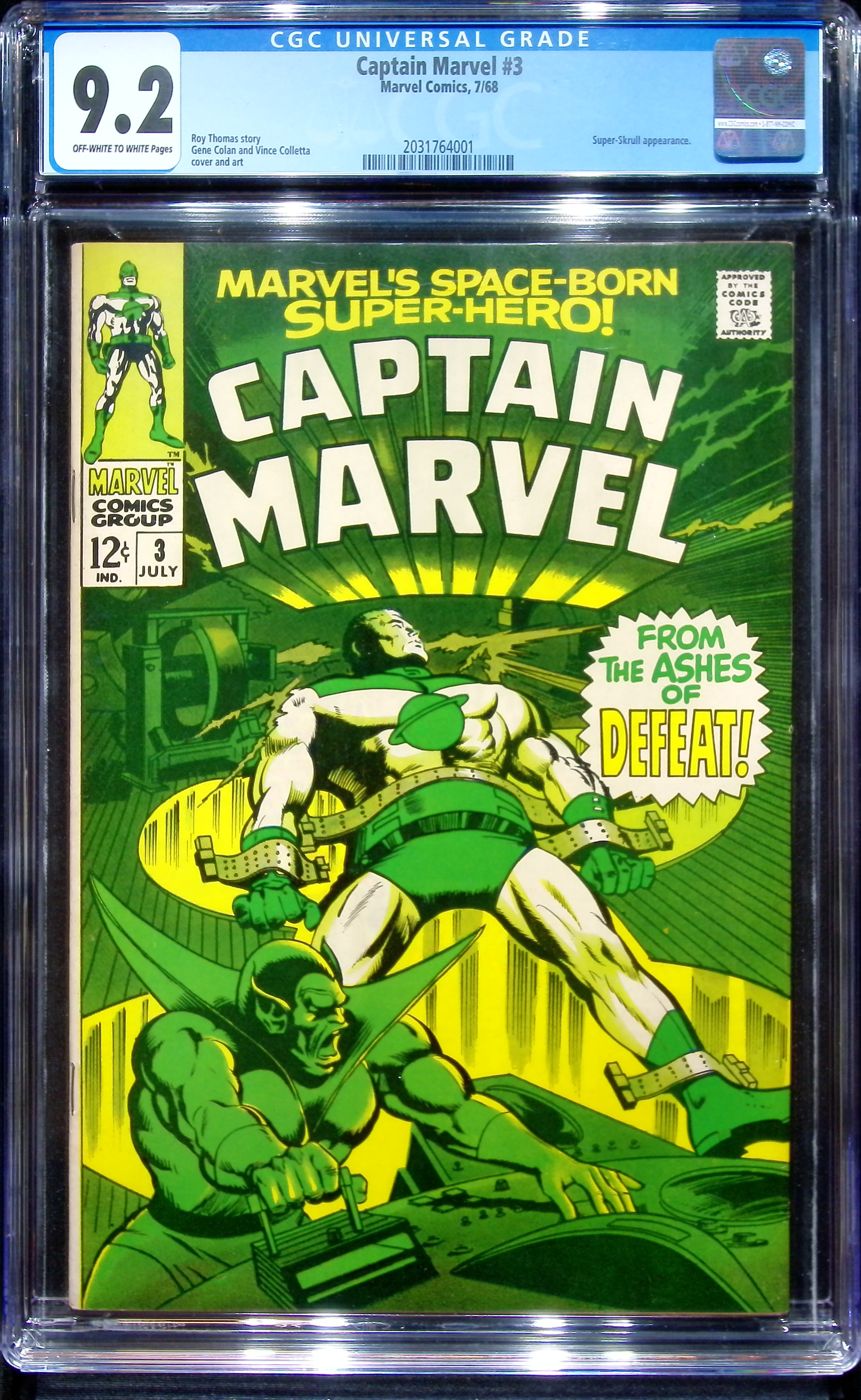 1968 Captain Marvel #3 CGC 9.2 Marvel Comics