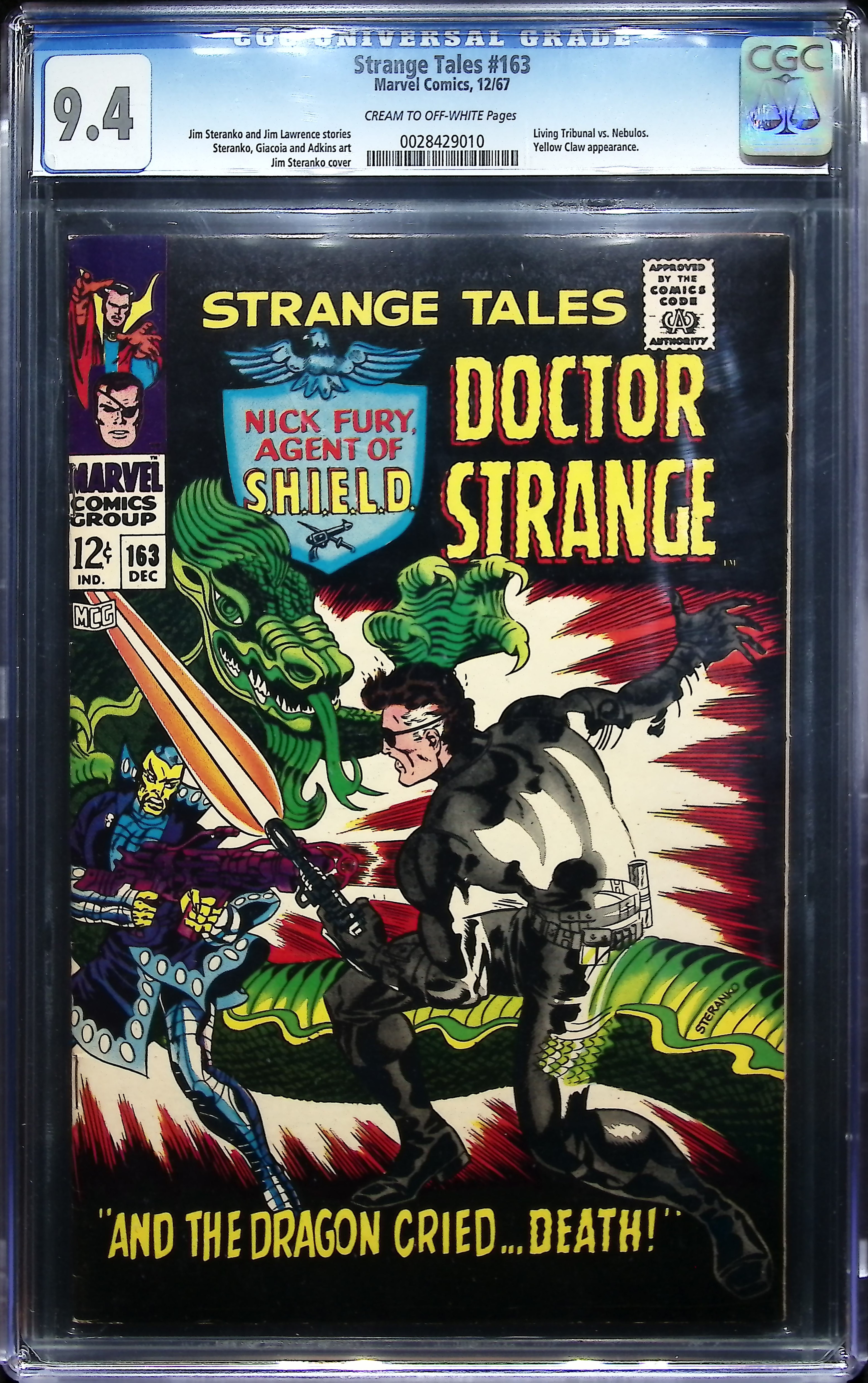1967 Strange Tales #163 CGC 9.4 Marvel Comics