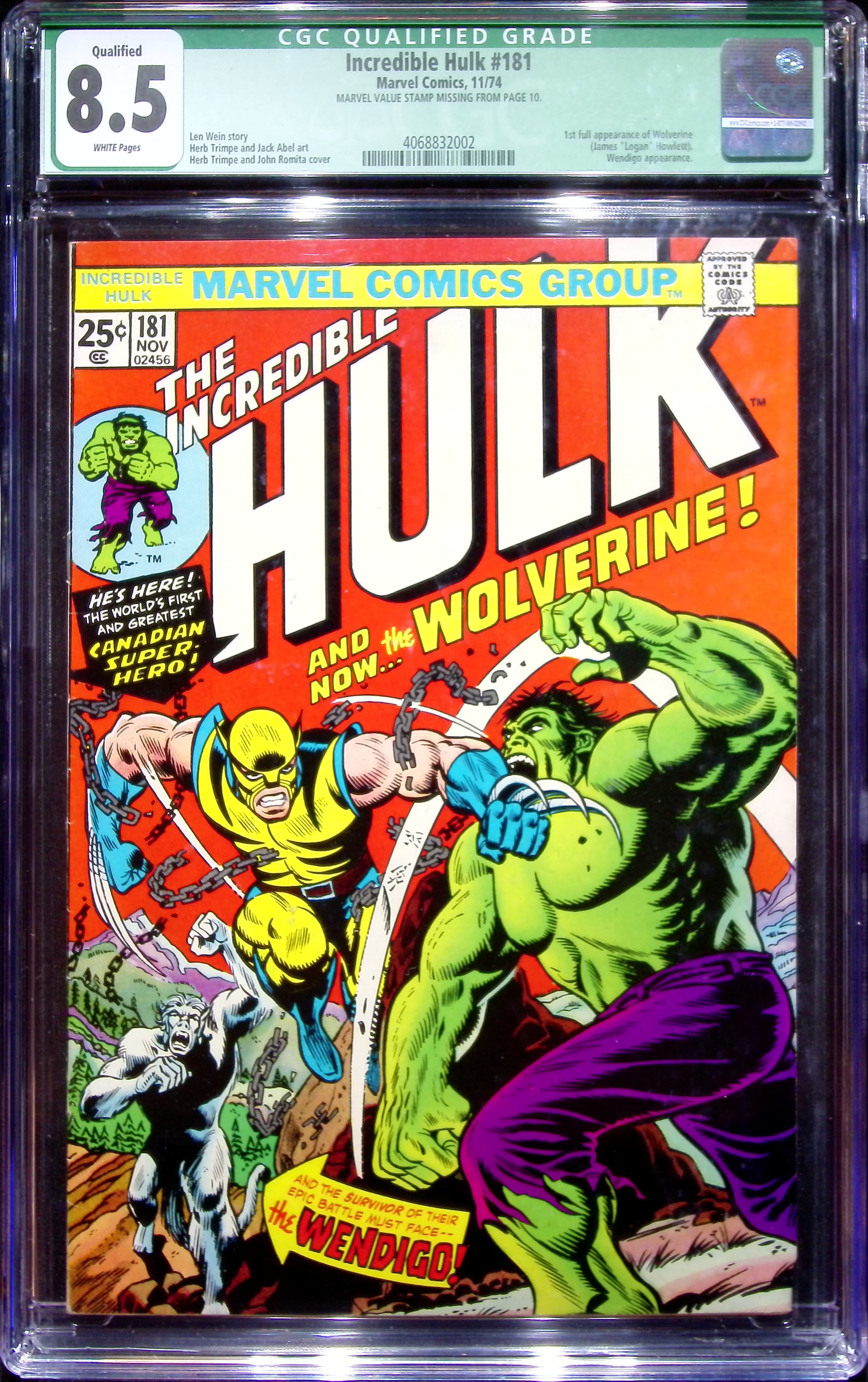 1974 Incredible Hulk #181 CGC 8.5 Marvel Comics