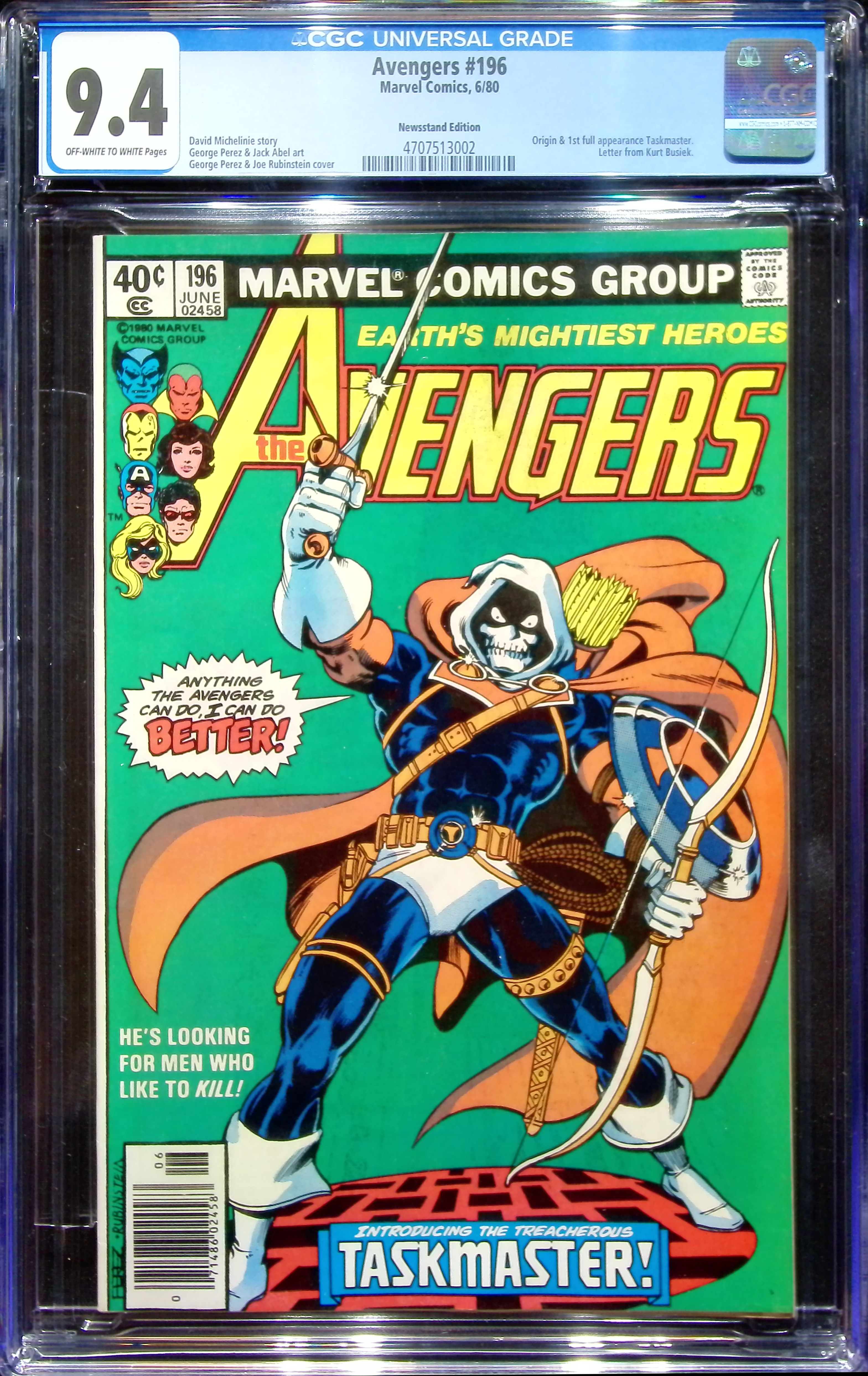 1980 Avengers #196 CGC 9.4 Marvel Comics