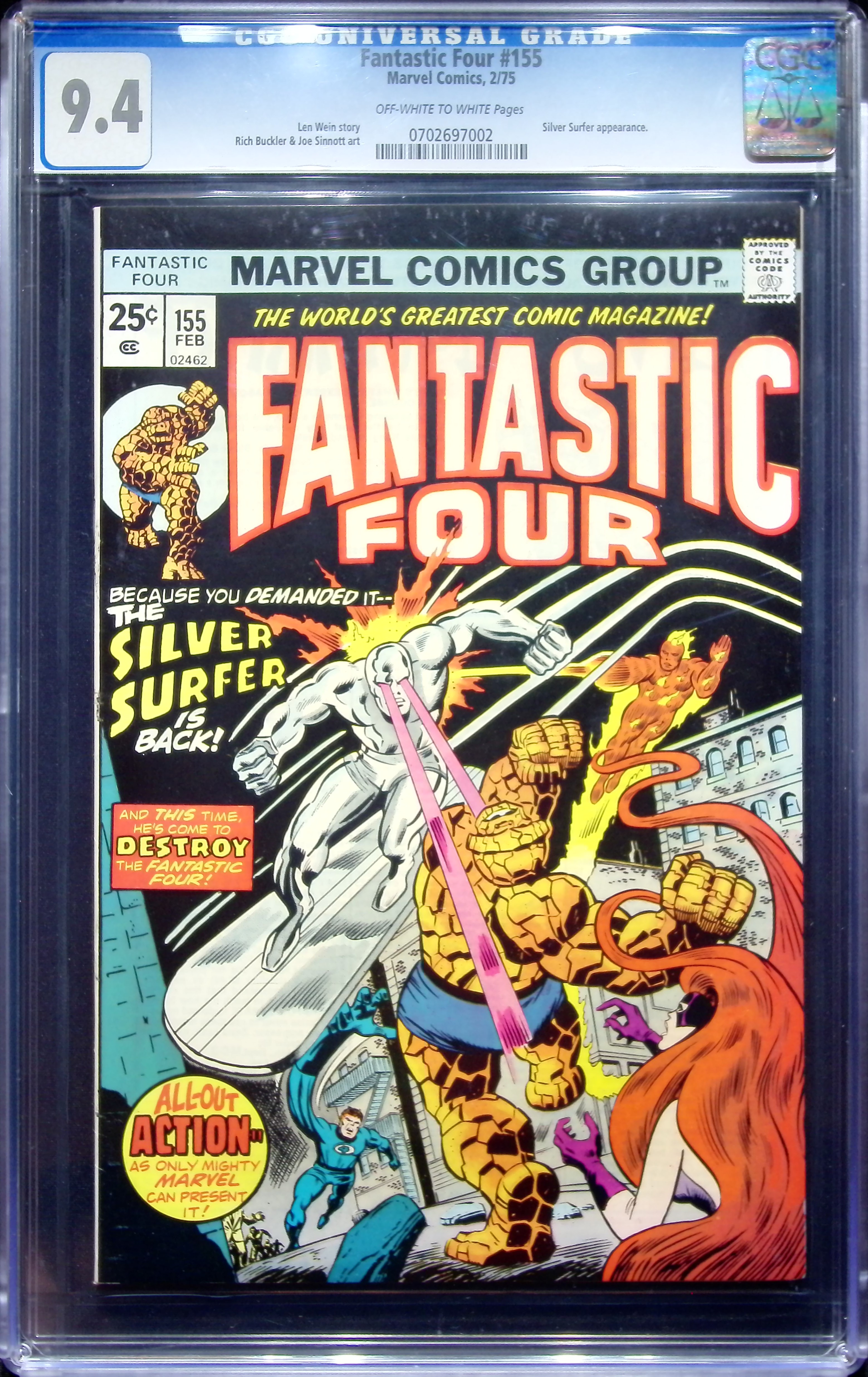 1975 Fantastic Four #155 CGC 9.4 Marvel Comics